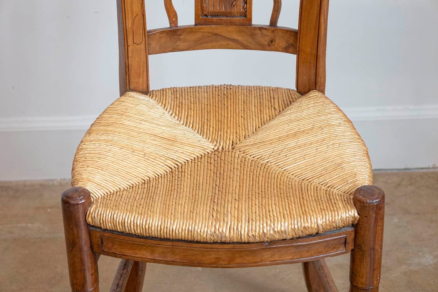 Pair of French Directoire Period Walnut Side Chairs with Carved Stags - JAA