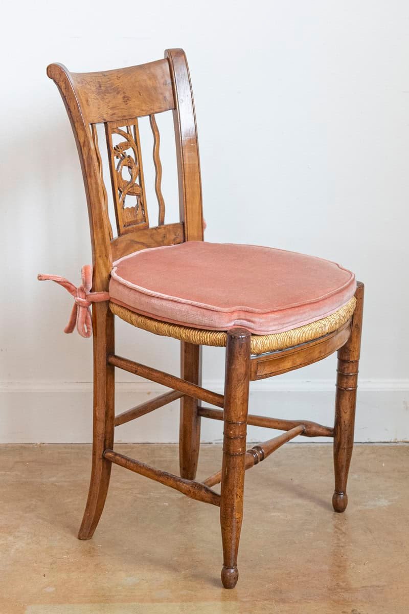 Pair of French Directoire Period Walnut Side Chairs with Carved Stags - JAA