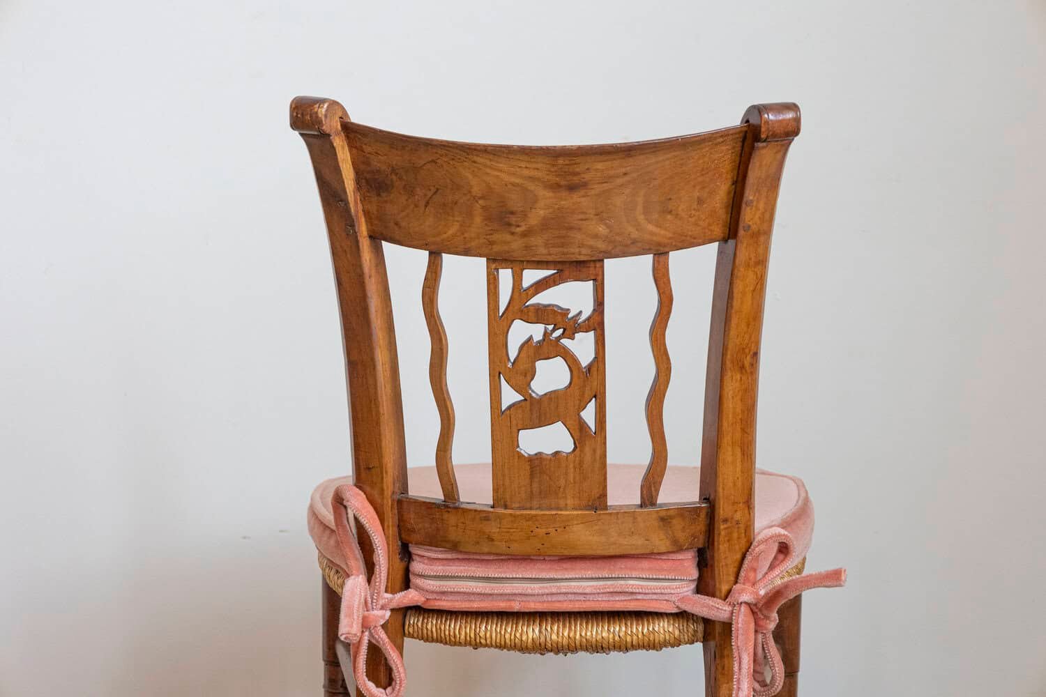 Pair of French Directoire Period Walnut Side Chairs with Carved Stags - JAA