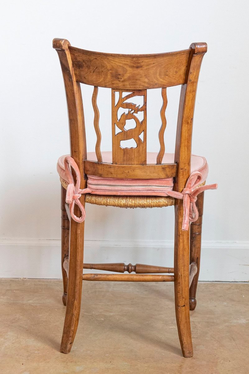 Pair of French Directoire Period Walnut Side Chairs with Carved Stags - JAA