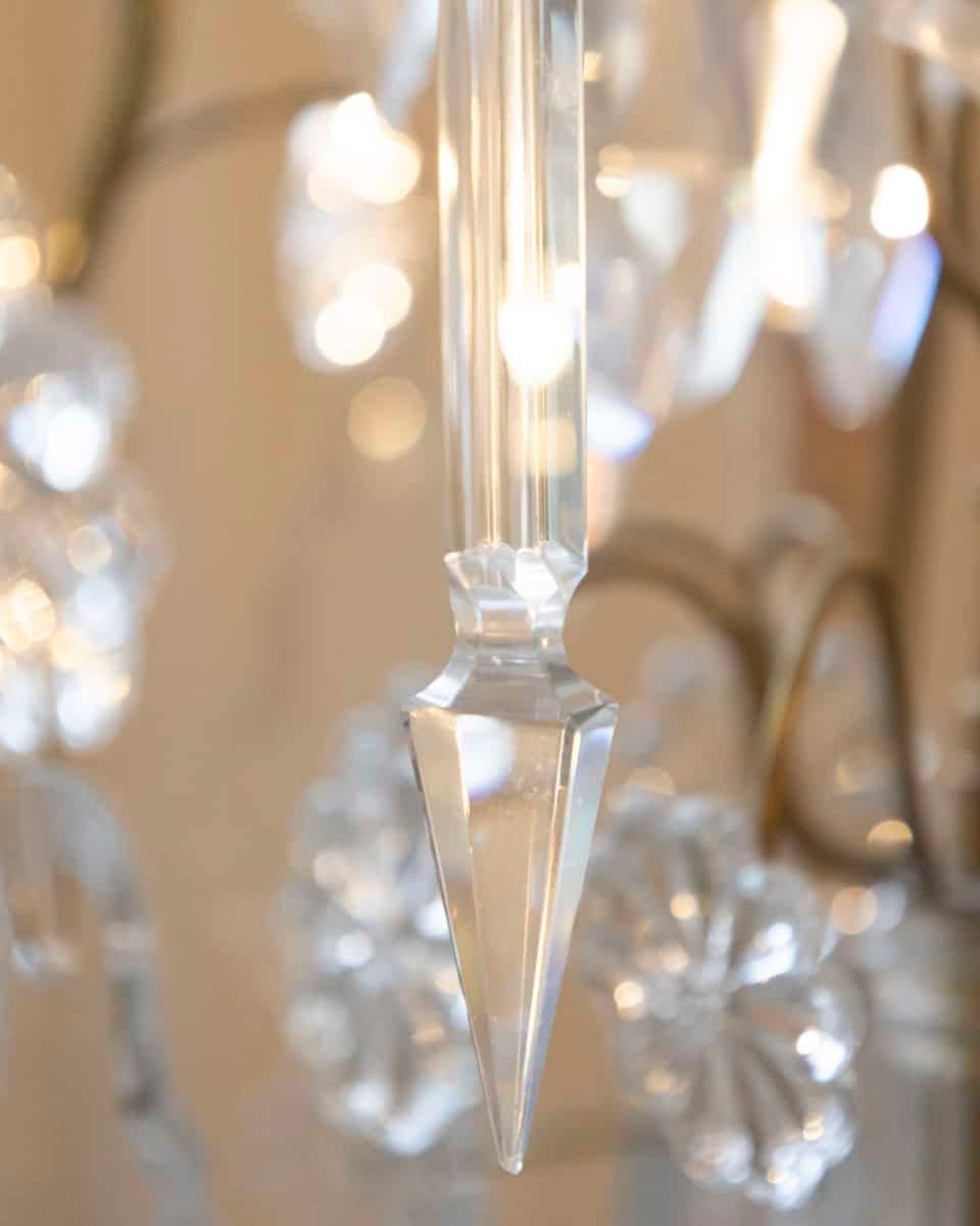 French Late 19th Century Crystal Chandelier with Brass Frame and Shaped Crystals - JAA