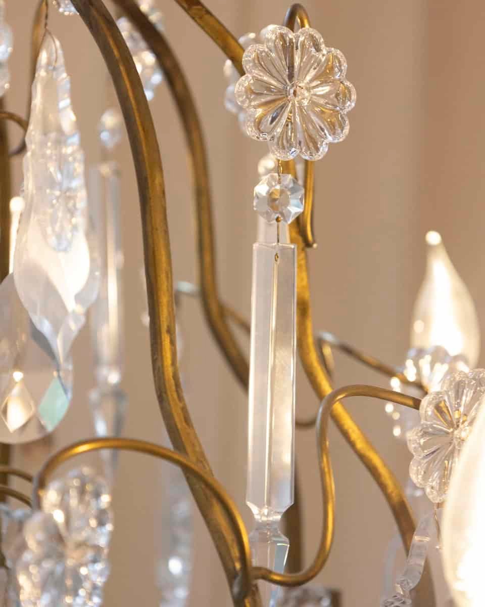 French Late 19th Century Crystal Chandelier with Brass Frame and Shaped Crystals - JAA