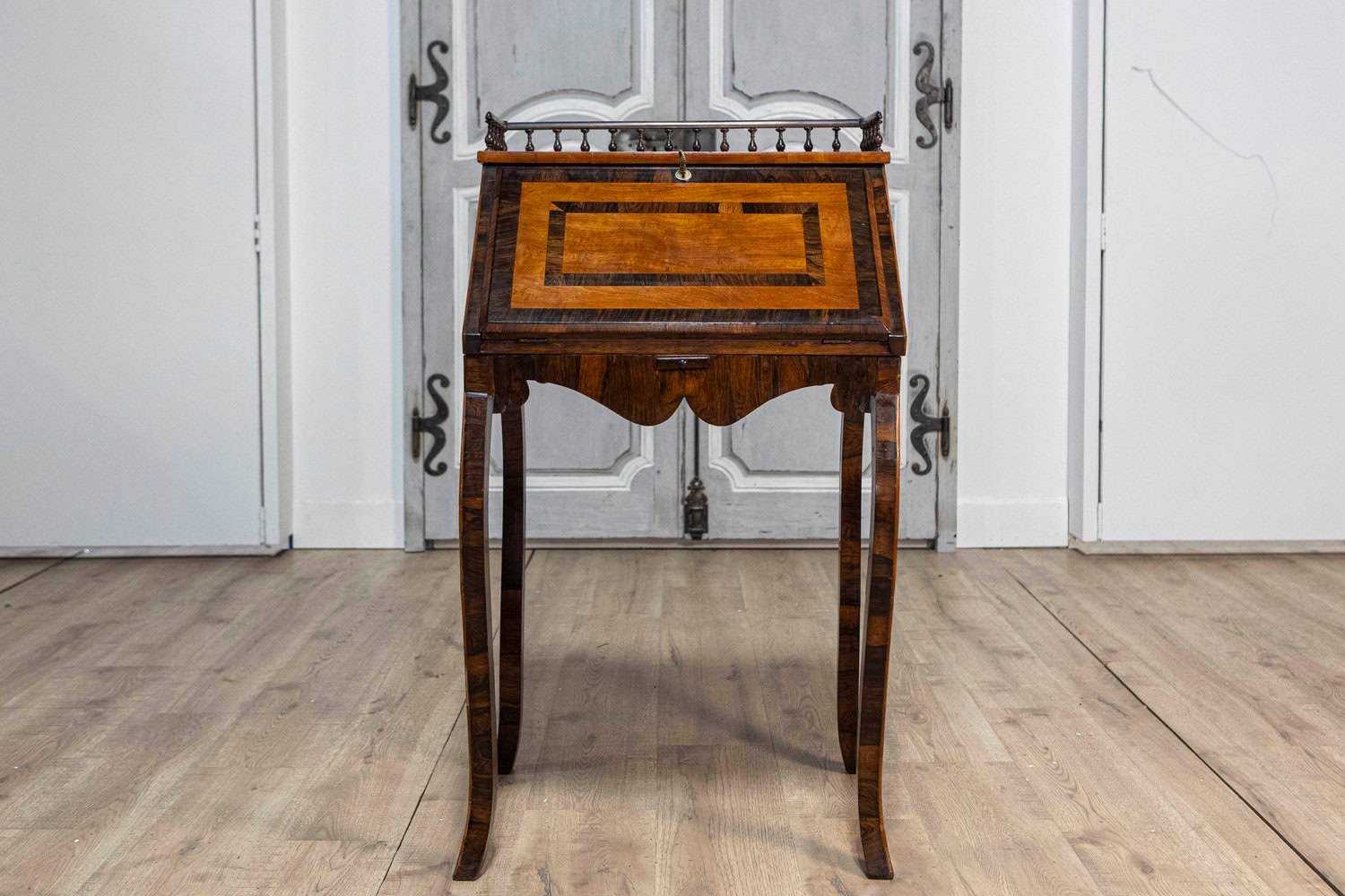 Italian 19th Century Walnut and Mahogany Writing Table with Slant Front Desk - JAA