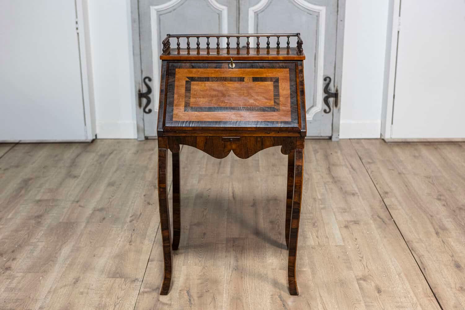 Italian 19th Century Walnut and Mahogany Writing Table with Slant Front Desk - JAA