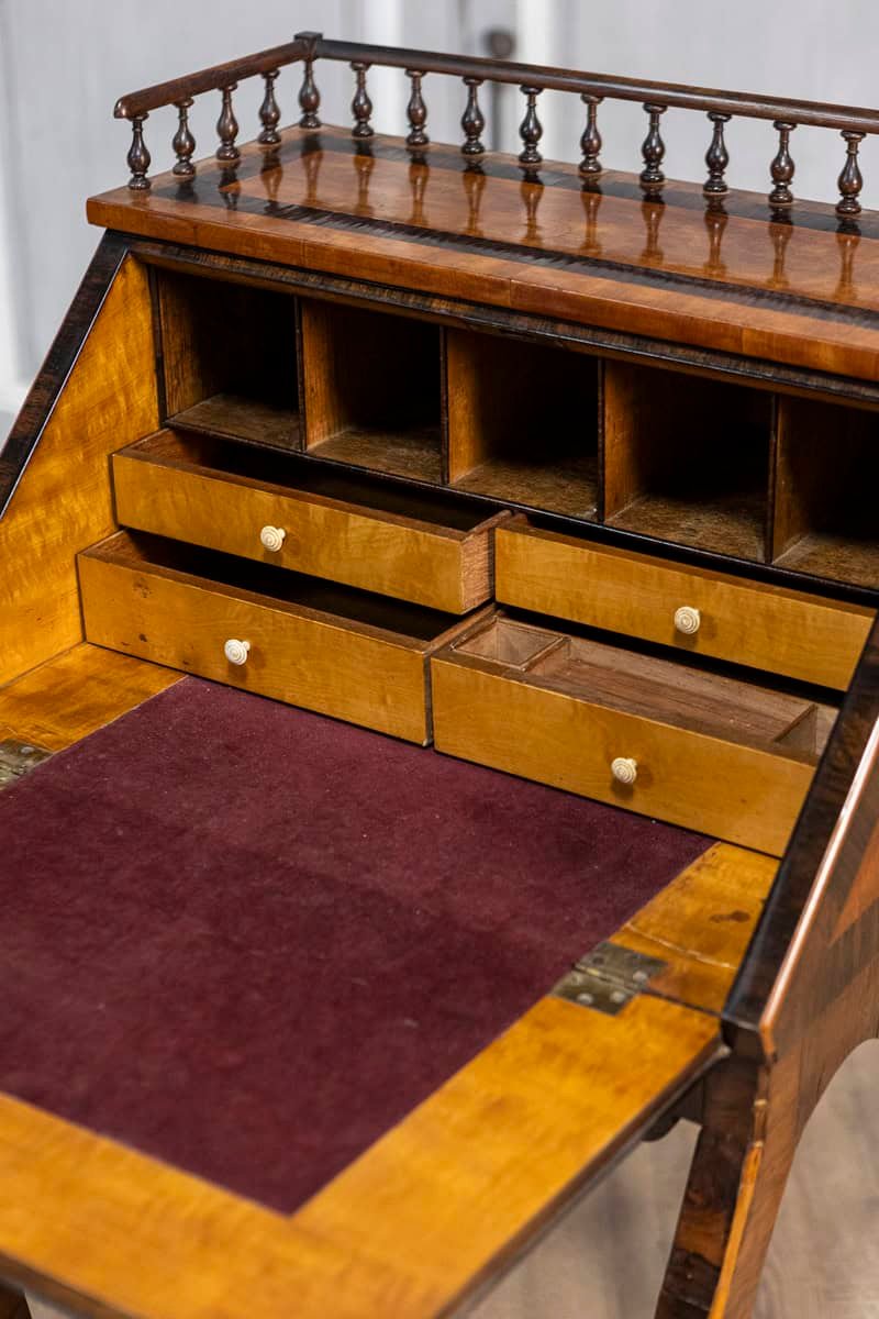 Italian 19th Century Walnut and Mahogany Writing Table with Slant Front Desk - JAA