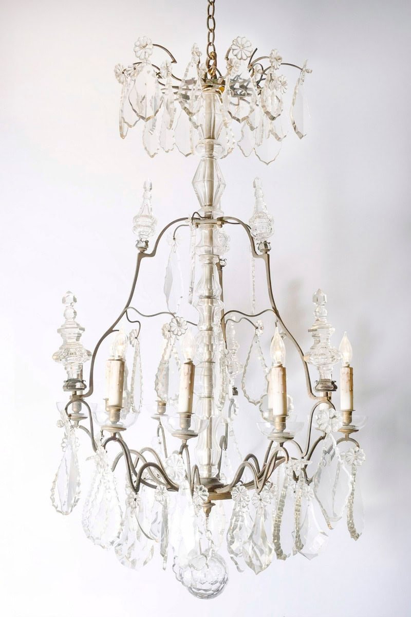 French Louis-Philippe Period Nine-Light Crystal and Iron Chandelier, circa 1840 - JAA