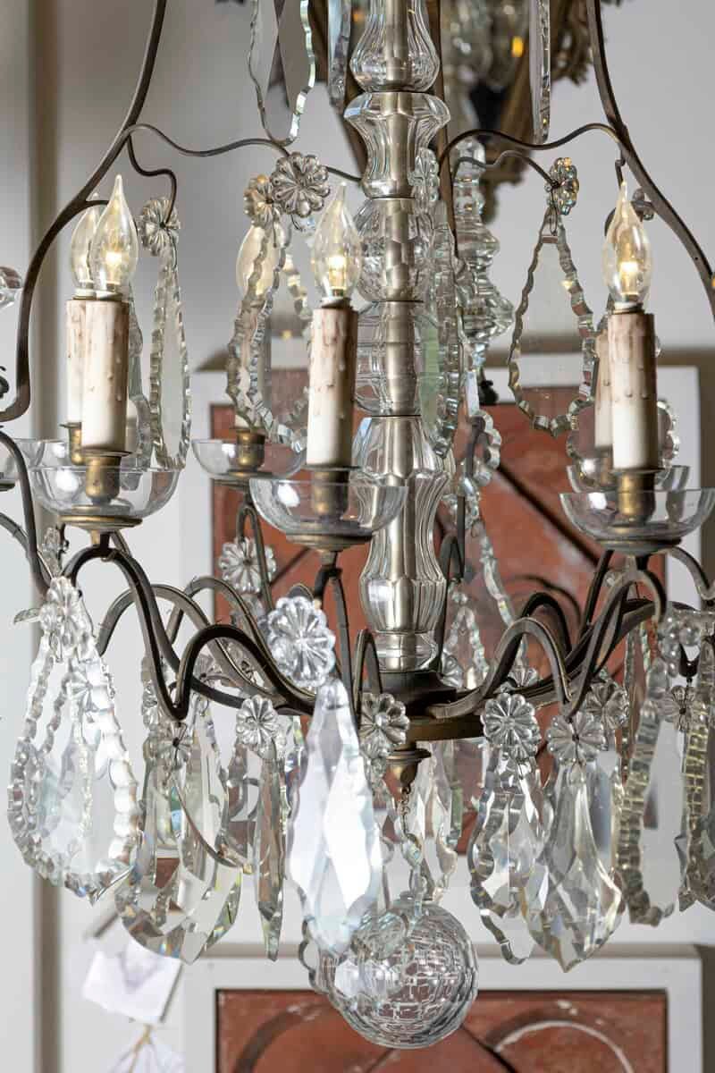 French Louis-Philippe Period Nine-Light Crystal and Iron Chandelier, circa 1840 - JAA