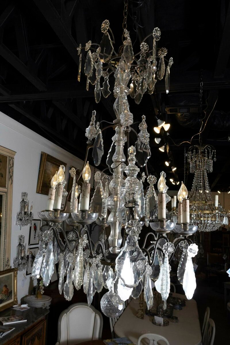 French Louis-Philippe Period Nine-Light Crystal and Iron Chandelier, circa 1840 - JAA