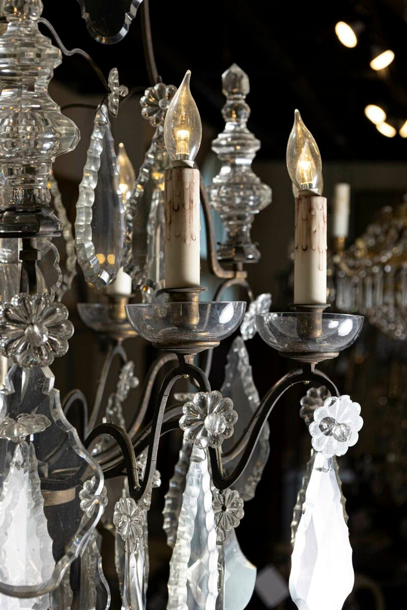 French Louis-Philippe Period Nine-Light Crystal and Iron Chandelier, circa 1840 - JAA