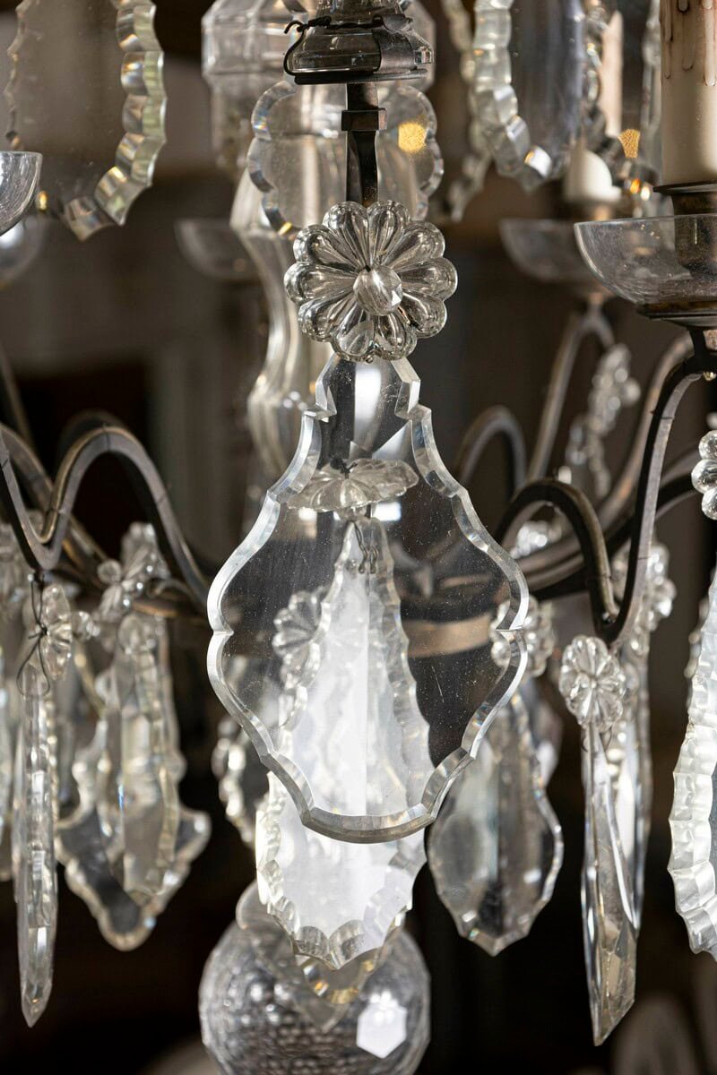 French Louis-Philippe Period Nine-Light Crystal and Iron Chandelier, circa 1840 - JAA