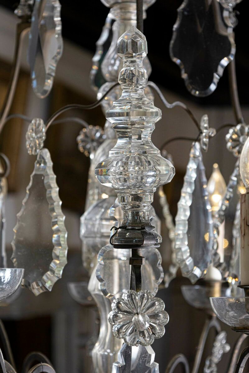 French Louis-Philippe Period Nine-Light Crystal and Iron Chandelier, circa 1840 - JAA