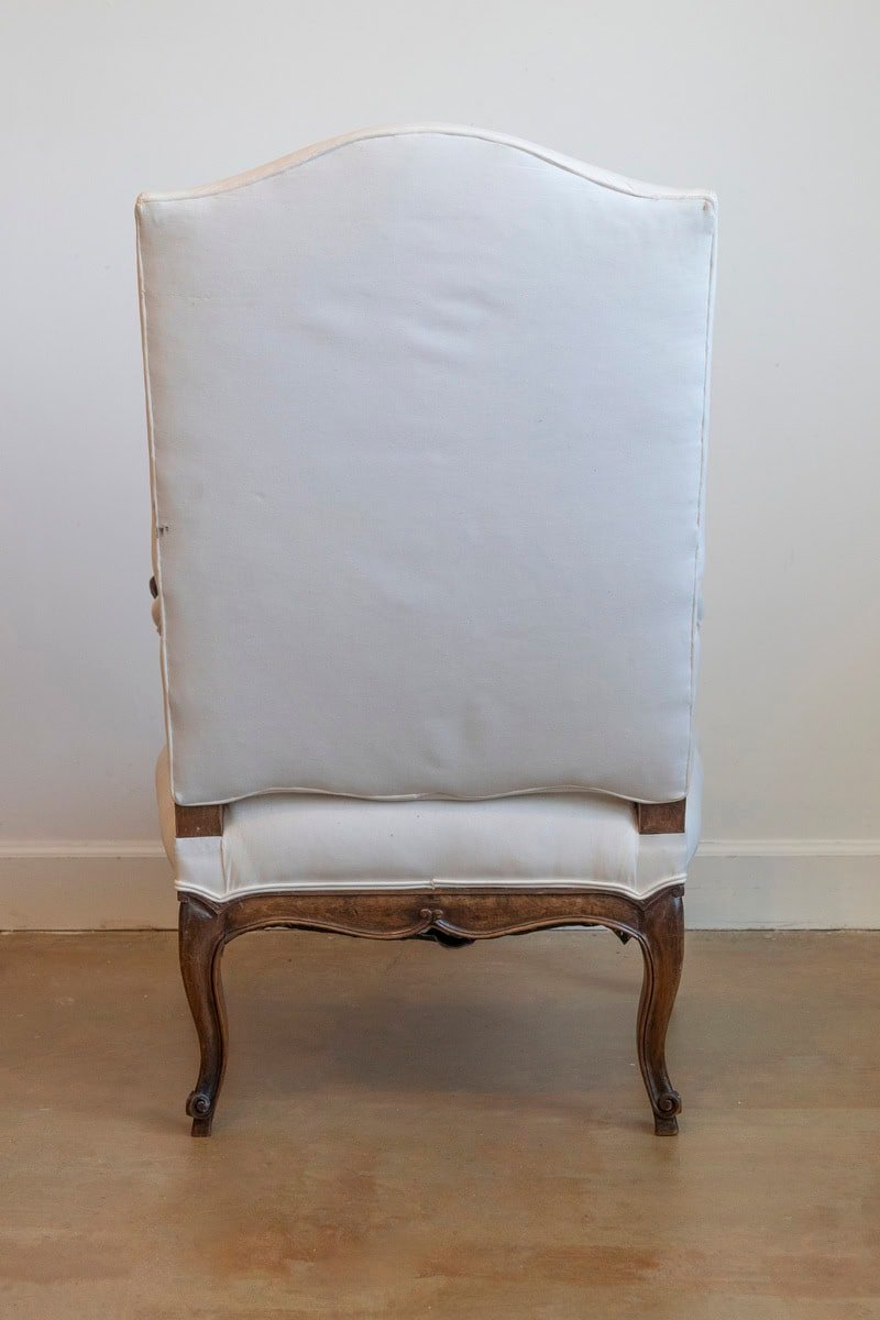 French 1840s Louis XV Style Walnut Fauteuil with Carved Accents and Upholstery - JAA