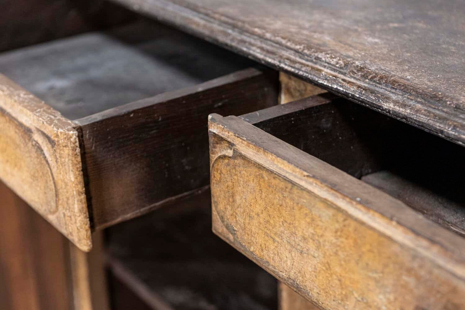 17th Century Italian Distressed Paint Wooden Buffet with Carved Diamond Motifs - JAA
