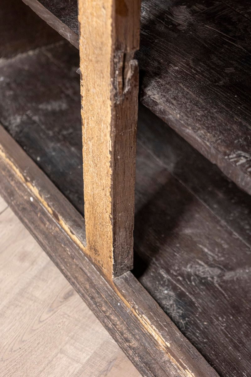 17th Century Italian Distressed Paint Wooden Buffet with Carved Diamond Motifs - JAA