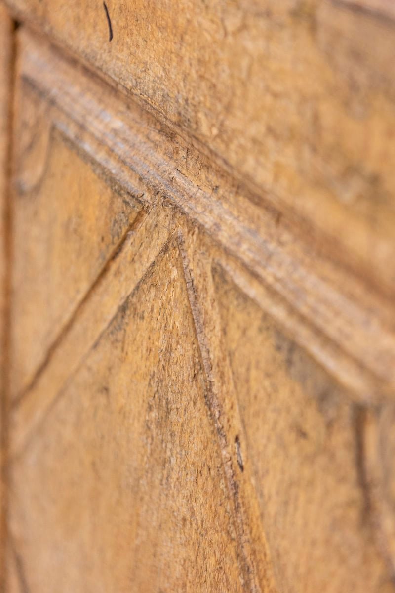 17th Century Italian Distressed Paint Wooden Buffet with Carved Diamond Motifs - JAA