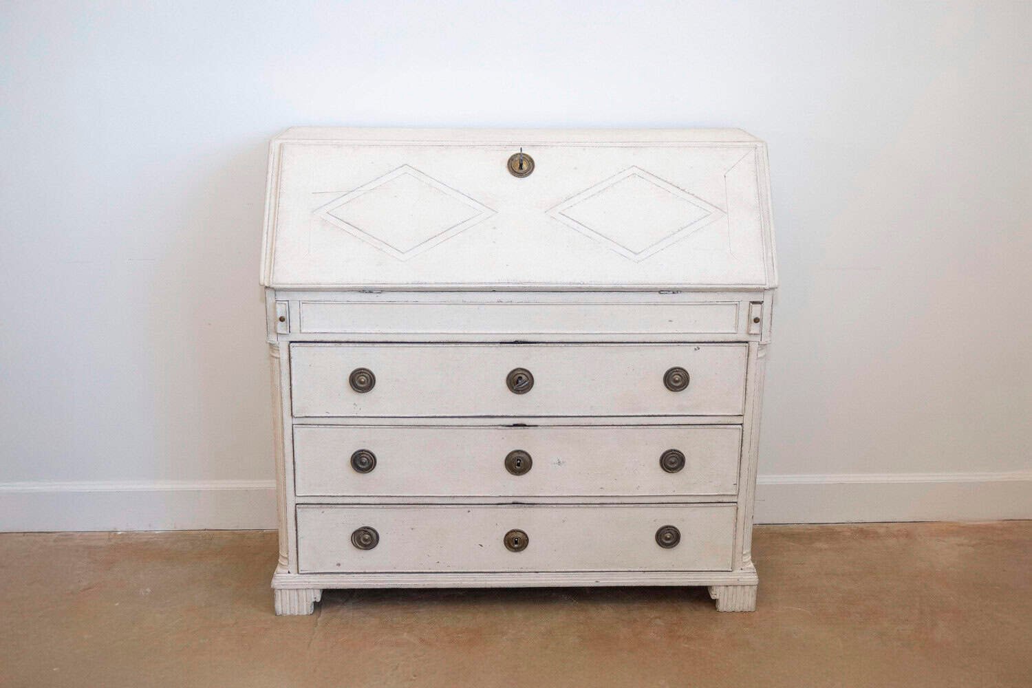 Swedish Gustavian 1790s Painted Slant-Front Desk with Carved Diamond Motifs - JAA