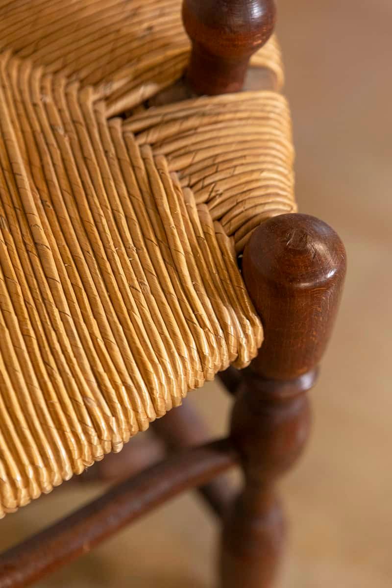 Rustic French 19th Century Walnut Armchairs with Rush Seats, Sold Individually - JAA