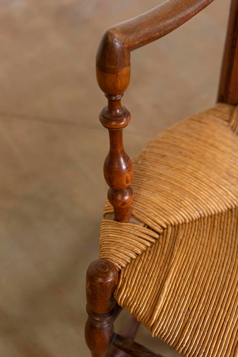 Rustic French 19th Century Walnut Armchairs with Rush Seats, Sold Individually - JAA