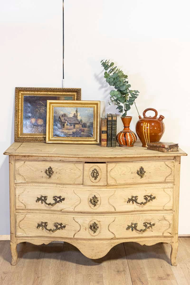 19th Century French Louis XV Bleached Oak Commode with Brass Hardware - JAA