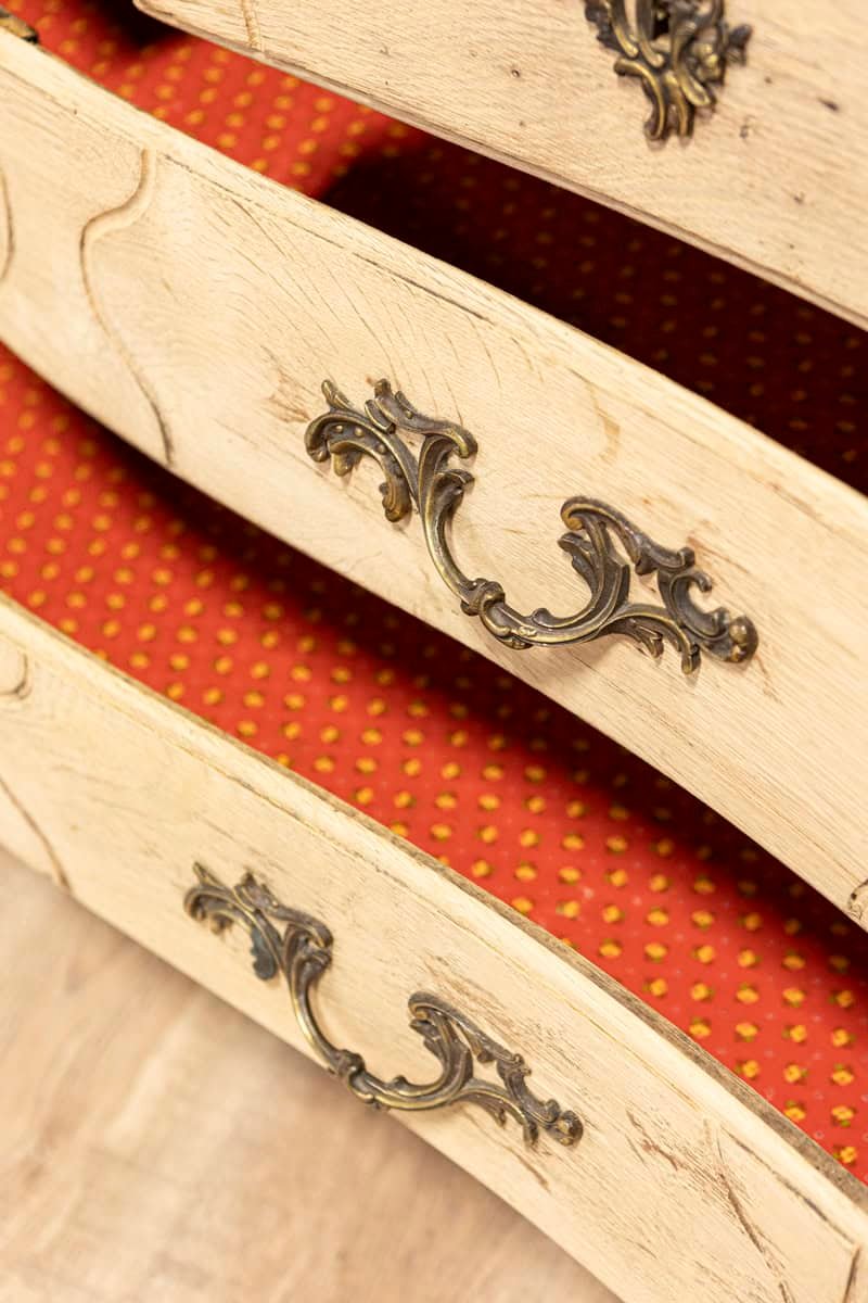 19th Century French Louis XV Bleached Oak Commode with Brass Hardware - JAA