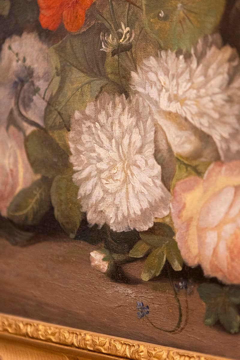 19th Century French Floral Painting Signed Philippe Rousseau in Giltwood Frame - JAA