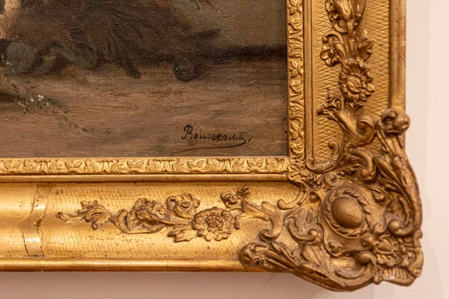 19th Century French Floral Painting Signed Philippe Rousseau in Giltwood Frame - JAA