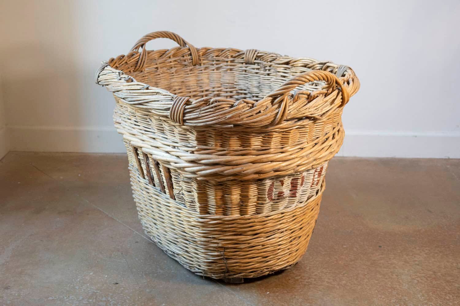 French Early 20th Century Wicker Grape Harvesting Basket - JAA