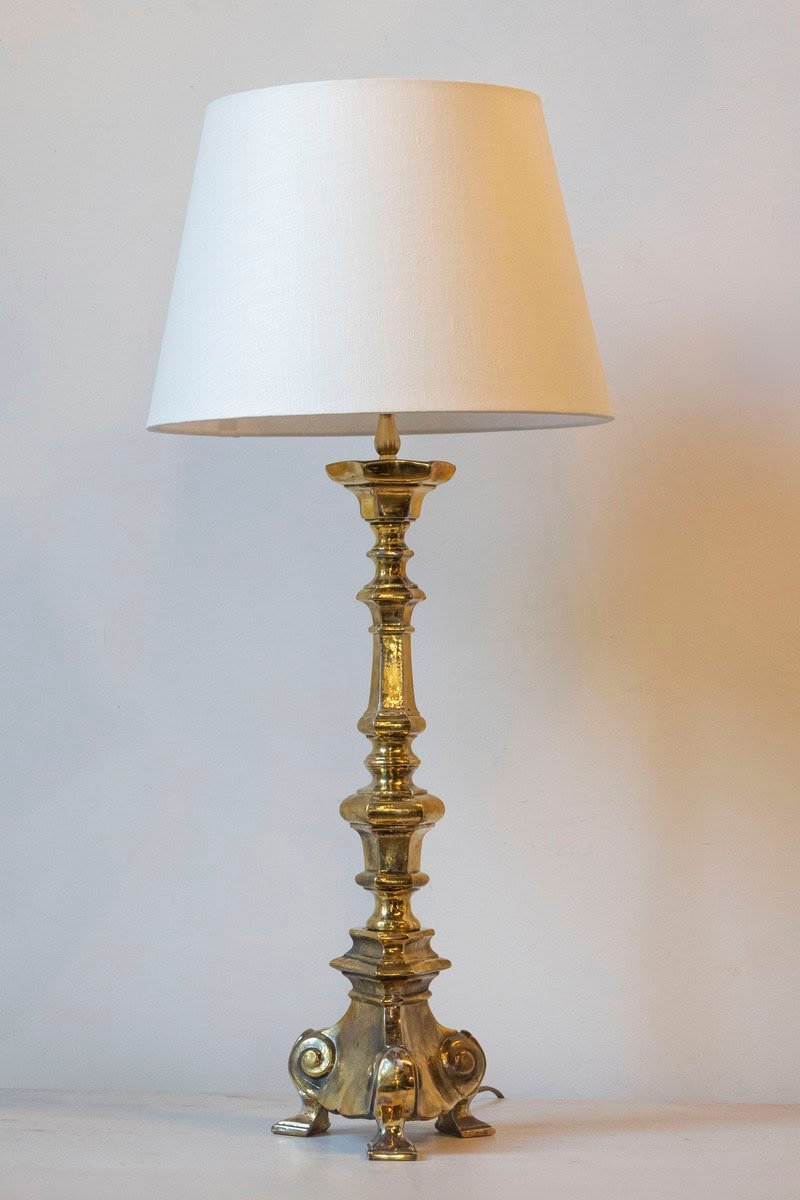 19th Century French Brass Table Lamp with Sculptural Tripod Base - JAA