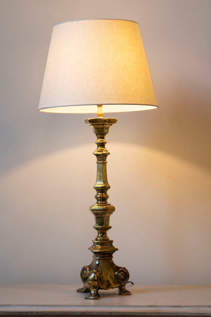 19th Century French Brass Table Lamp with Sculptural Tripod Base - JAA