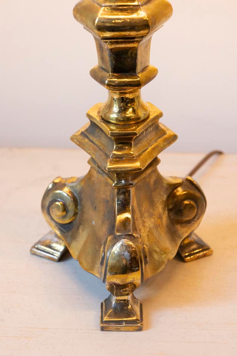 19th Century French Brass Table Lamp with Sculptural Tripod Base - JAA