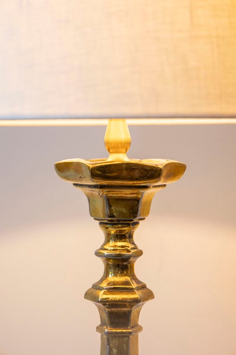 19th Century French Brass Table Lamp with Sculptural Tripod Base - JAA