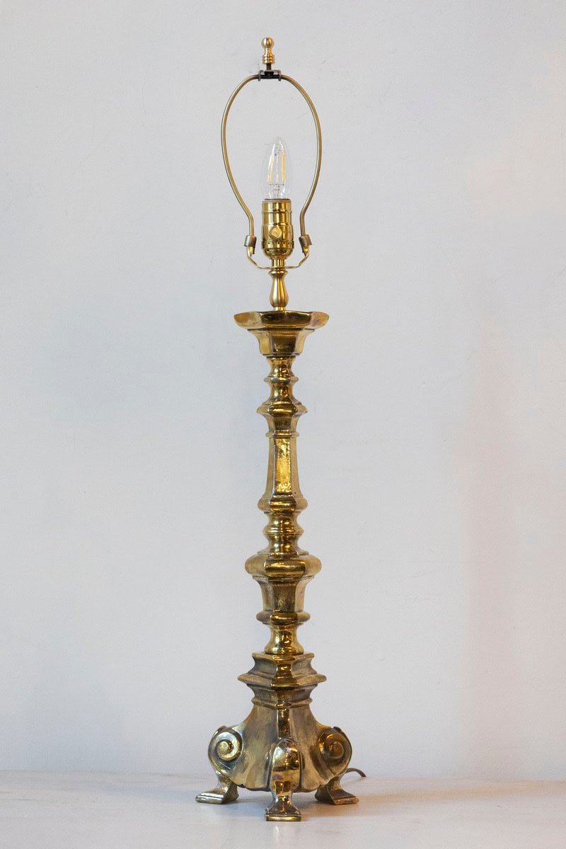 19th Century French Brass Table Lamp with Sculptural Tripod Base - JAA