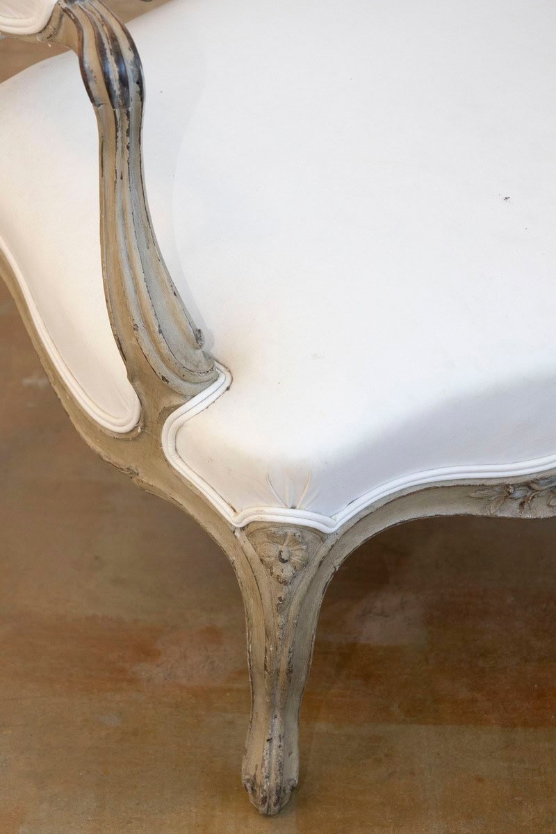 Pair of Napoléon III 1850s Painted and Upholstered Armchairs with Carved Flowers - JAA