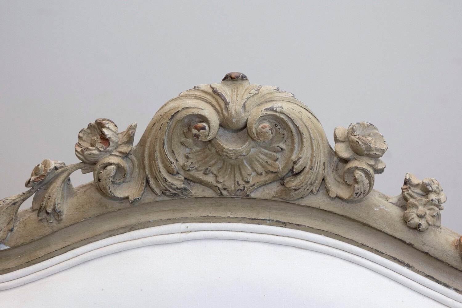 Pair of Napoléon III 1850s Painted and Upholstered Armchairs with Carved Flowers - JAA