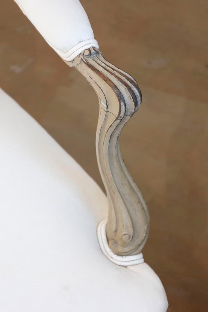 Pair of Napoléon III 1850s Painted and Upholstered Armchairs with Carved Flowers - JAA