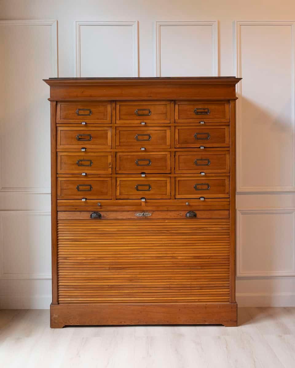 Early 20th Century Italian Wooden Filing Cabinet with Tambour Door - JAA