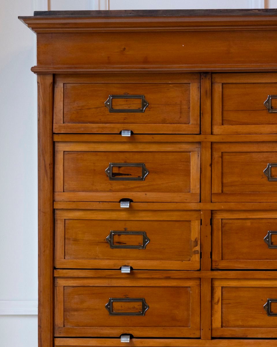Early 20th Century Italian Wooden Filing Cabinet with Tambour Door - JAA