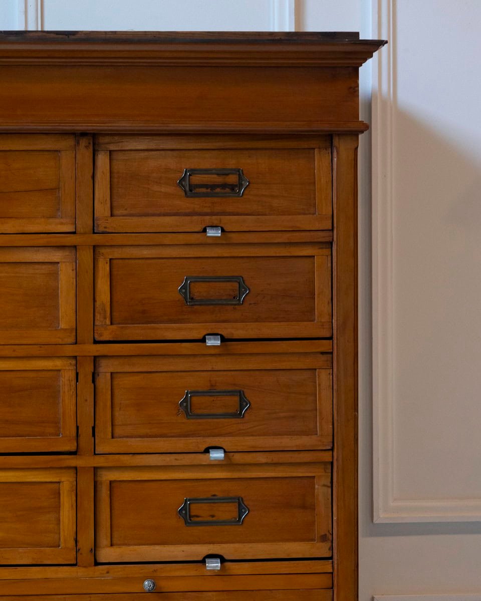 Early 20th Century Italian Wooden Filing Cabinet with Tambour Door - JAA