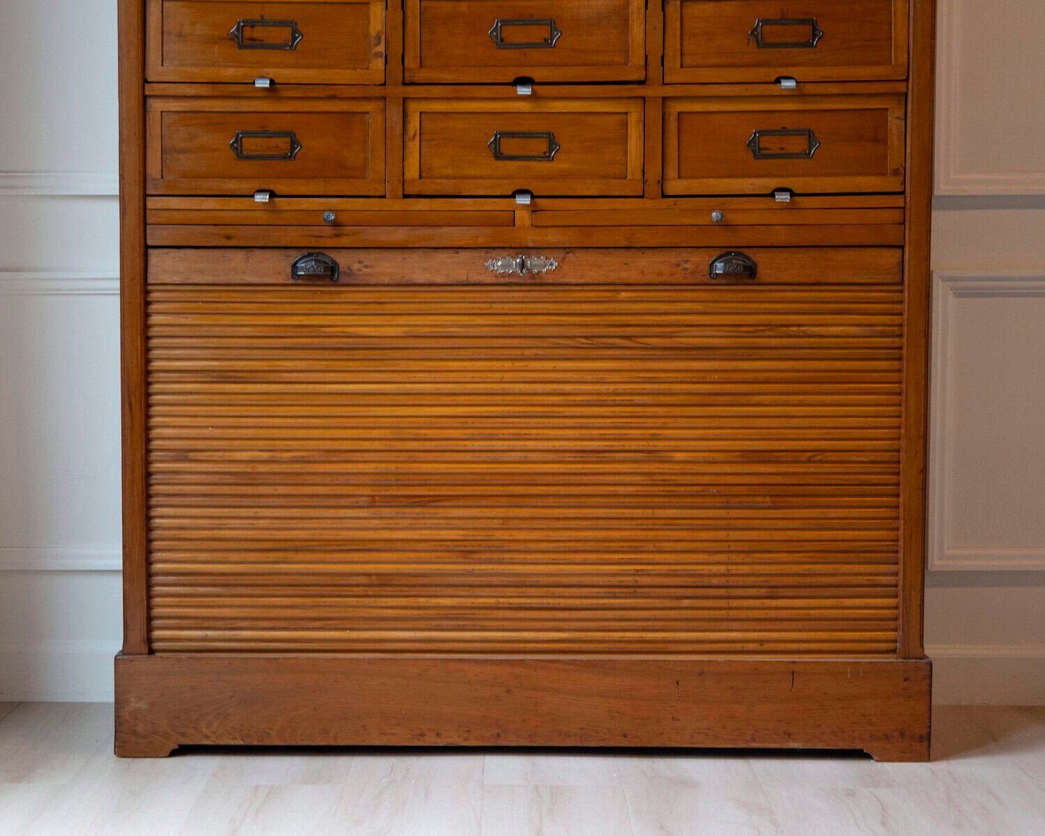 Early 20th Century Italian Wooden Filing Cabinet with Tambour Door - JAA