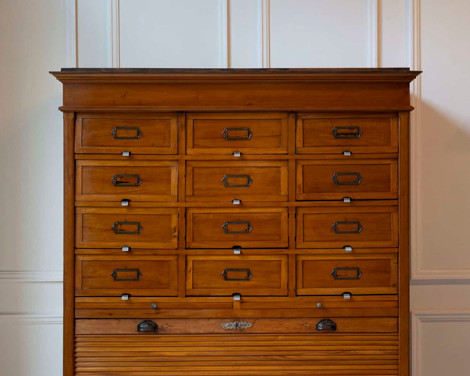 Early 20th Century Italian Wooden Filing Cabinet with Tambour Door - JAA