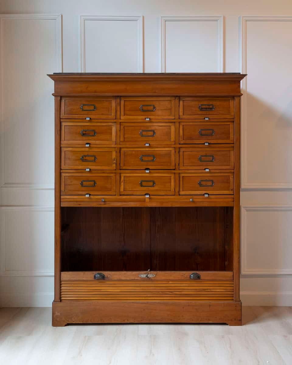 Early 20th Century Italian Wooden Filing Cabinet with Tambour Door - JAA