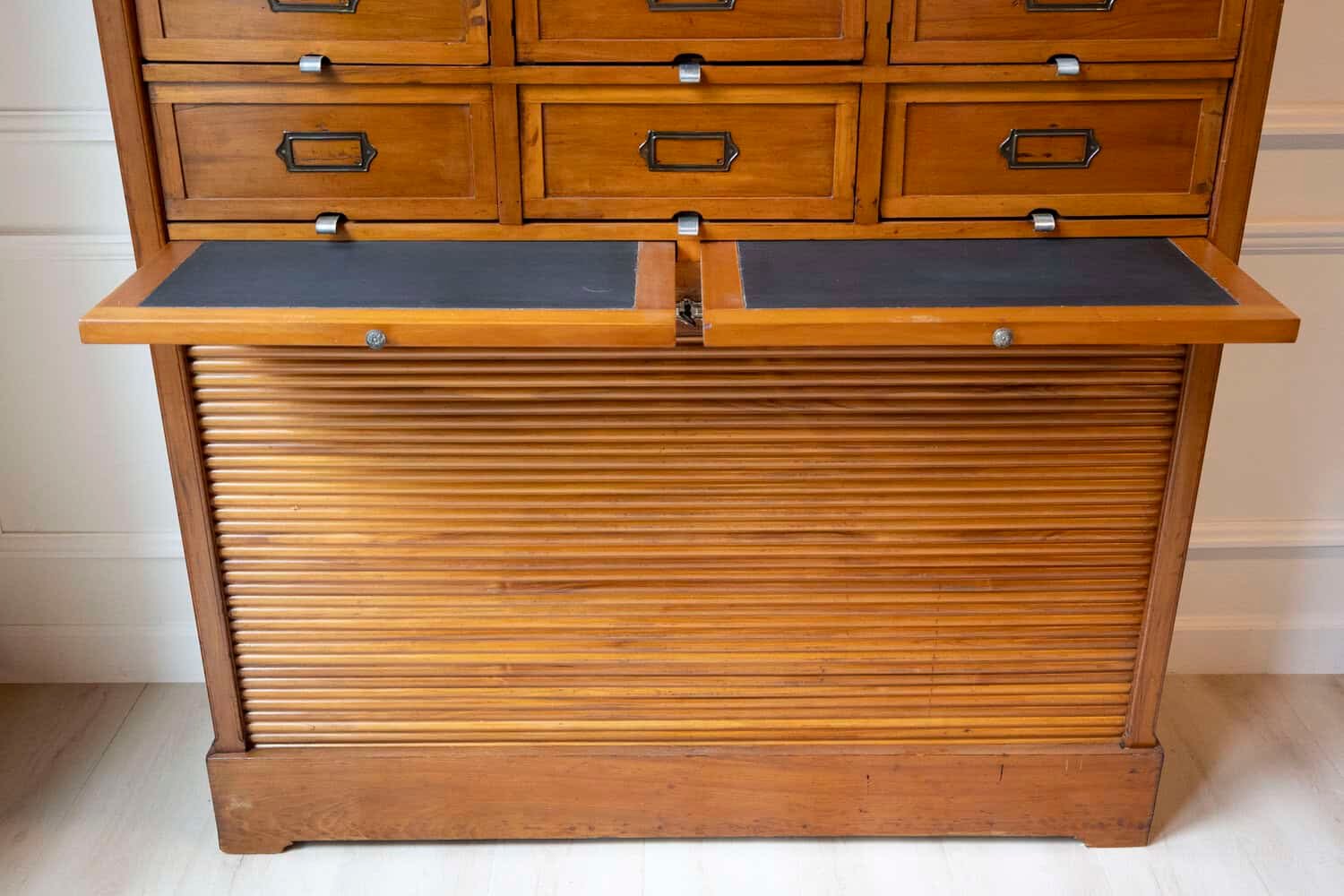 Early 20th Century Italian Wooden Filing Cabinet with Tambour Door - JAA