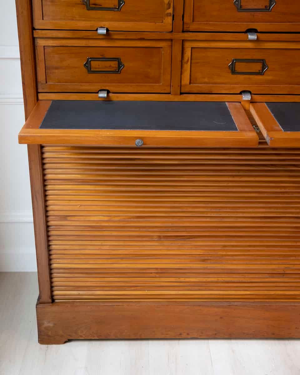 Early 20th Century Italian Wooden Filing Cabinet with Tambour Door - JAA