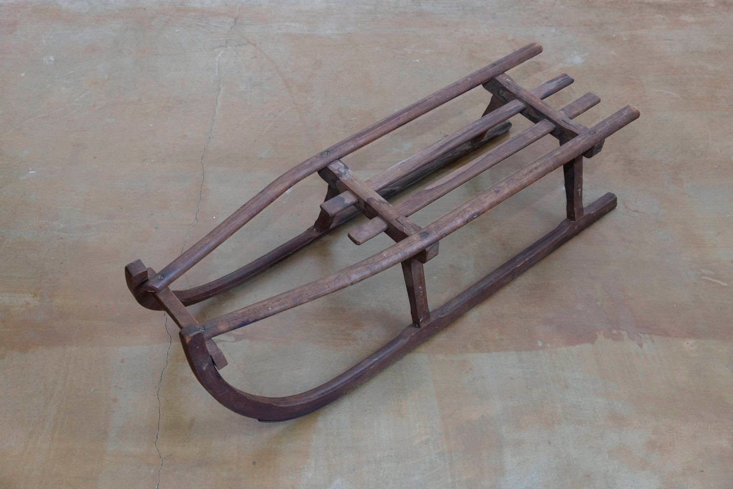Rustic 19th Century French Wooden Sled with Weathered Patina and Curving Base - JAA