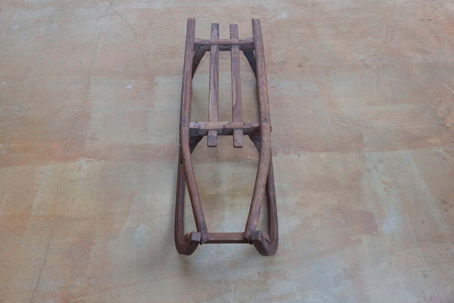 Rustic 19th Century French Wooden Sled with Weathered Patina and Curving Base - JAA