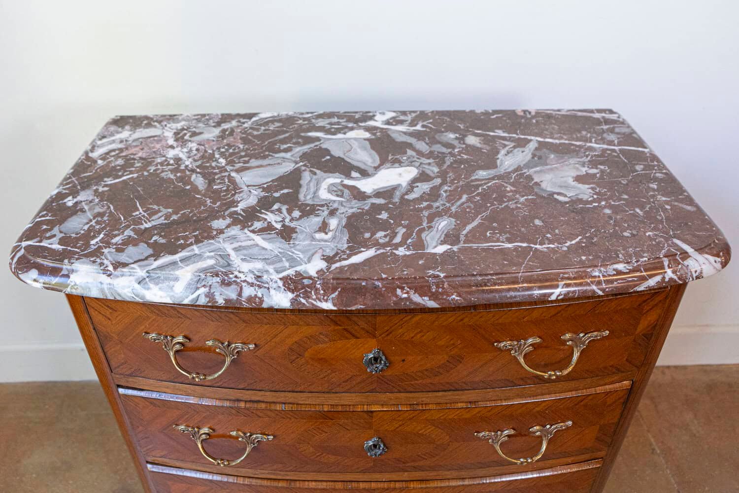 Louis XIV Style Commode with Rosewood Marquetry Décor and Red Griotte Marble - JAA