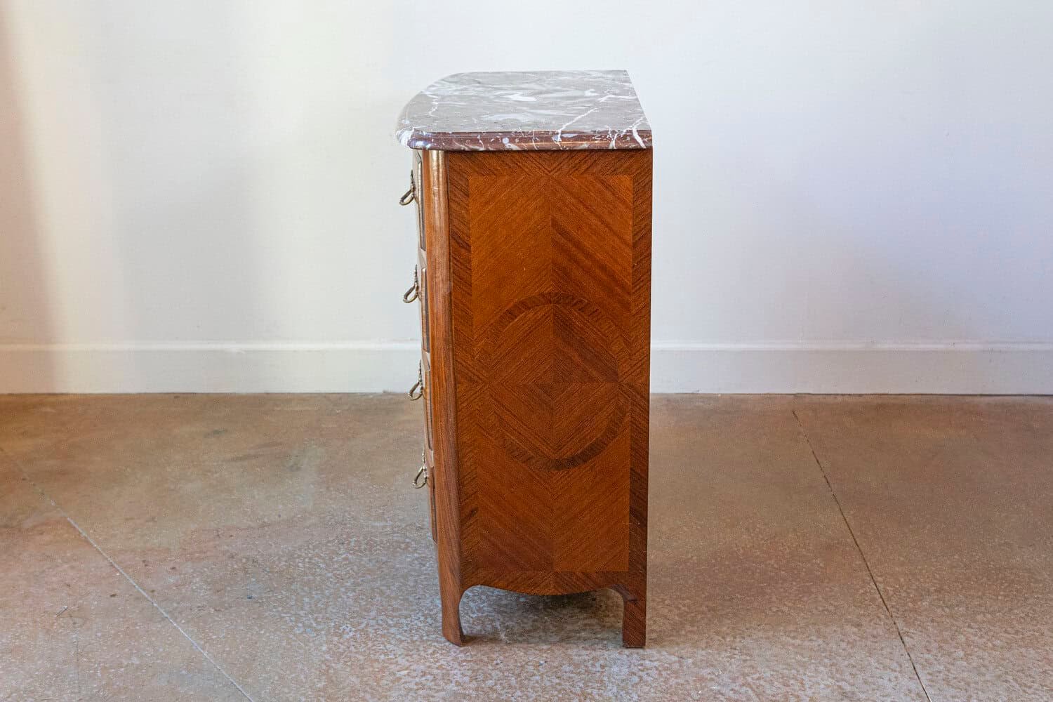 Louis XIV Style Commode with Rosewood Marquetry Décor and Red Griotte Marble - JAA
