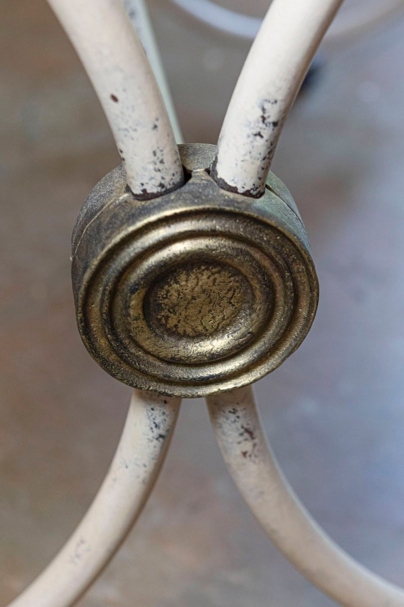 French 1890s Patisserie Table with Painted Iron Scrolling Base and Stone Top - JAA