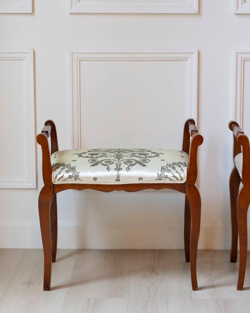 Italian Mid-19th Century Cherry Vanity Stools, Napoleon III Period, Pair - JAA