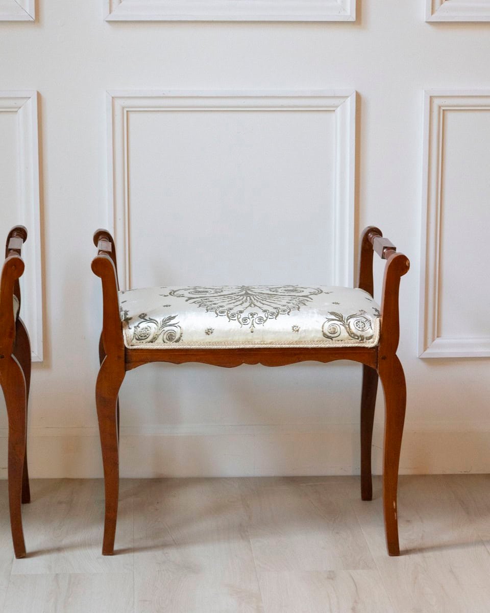 Italian Mid-19th Century Cherry Vanity Stools, Napoleon III Period, Pair - JAA